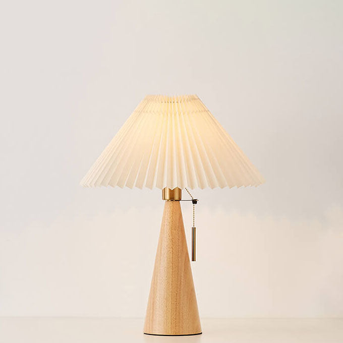 Wood Base Lamp with Fabric Shade E26 Socket for Bedroom Living Room Nightstand Desk Ambient Lighting Modern Asian Style Décor