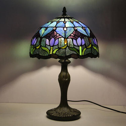 Stained Glass Table Lamp 18 Inch Height Multicolor Shade Bedside Reading Light E26 Socket Vintage Accent Lighting Decorative Bedroom Night L
