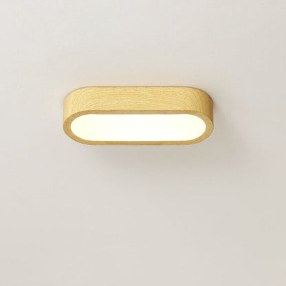 LED Wood Grain Ceiling Light Flush Mount – Modern Round Low Profile Fixture for Bedroom Living Room – Hardwired 8W Acrylic Shade Walnut &