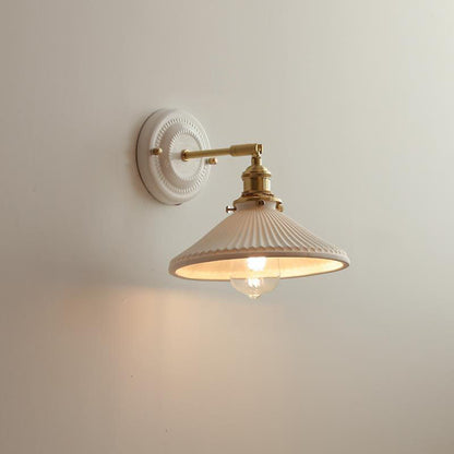 Handcrafted Porcelain Shade Brass Wall Light Fixture Single Bulb Hardwired Sconce for Bedroom Hallway Entryway Vintage Home Decor