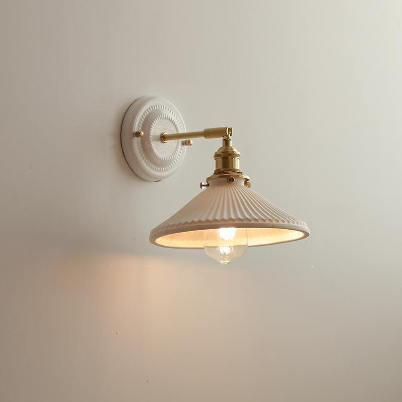 Ceramic & Brass Wall Sconce with Minimalist Contemporary Design for Bedroom, Living Room & Study | E26 Socket