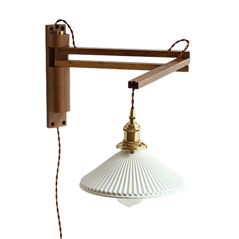 Adjustable Wood & Glass Wall Sconce with Swing Arm for Bedrooms, Hallways & Living Spaces