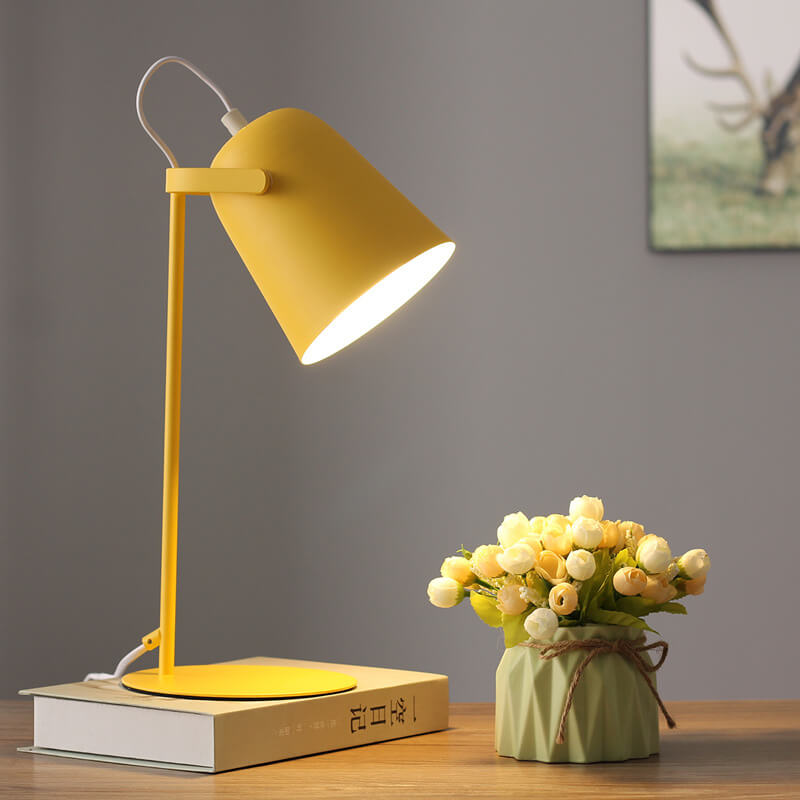 Single-Light Desk Lamp with Metal Bucket Shade in Soft Pastel Finish for Bedroom Nightstand or Living Room Side Table