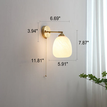 Compact Sconce Light Fixture White Shade Brass Accent 6 inch Wide for Bedroom Hallway Reading Nook Ambient Lighting E26 Socket Modern Minima