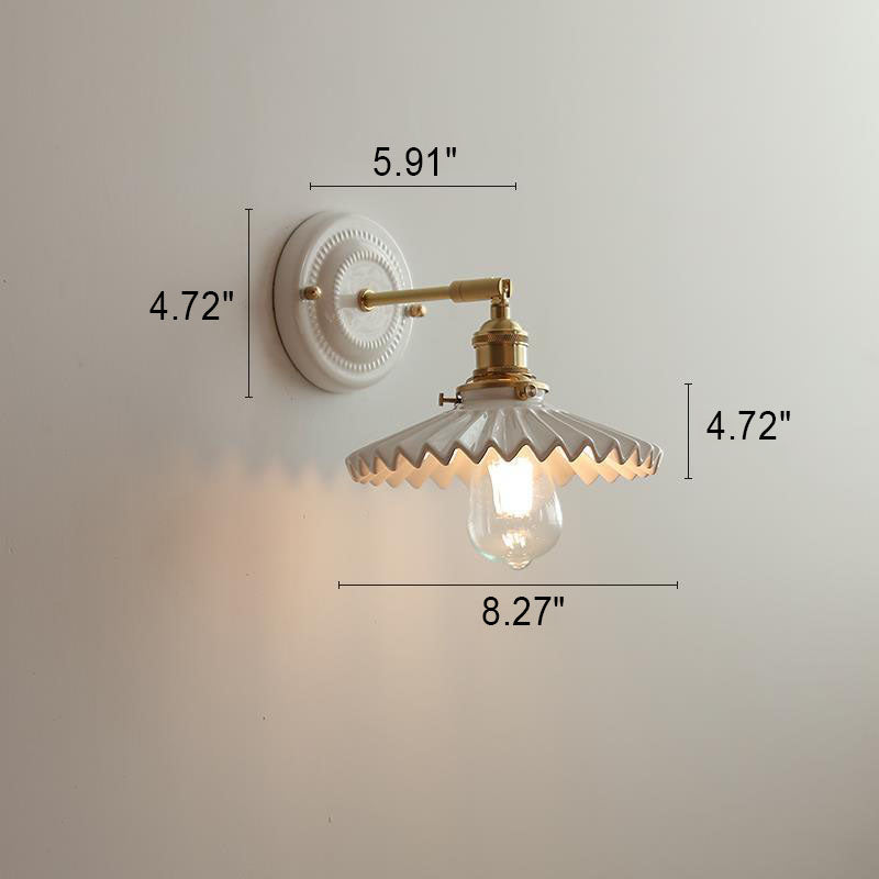 Hardwired Ceramic Sconce with Brass Accent, E26 Socket for Bedroom & Study, 9 in Modern Wall Light