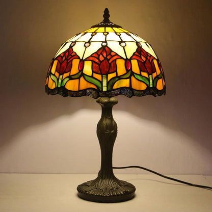 Stained Glass Table Lamp 18 Inch Height Multicolor Shade Bedside Reading Light E26 Socket Vintage Accent Lighting Decorative Bedroom Night L