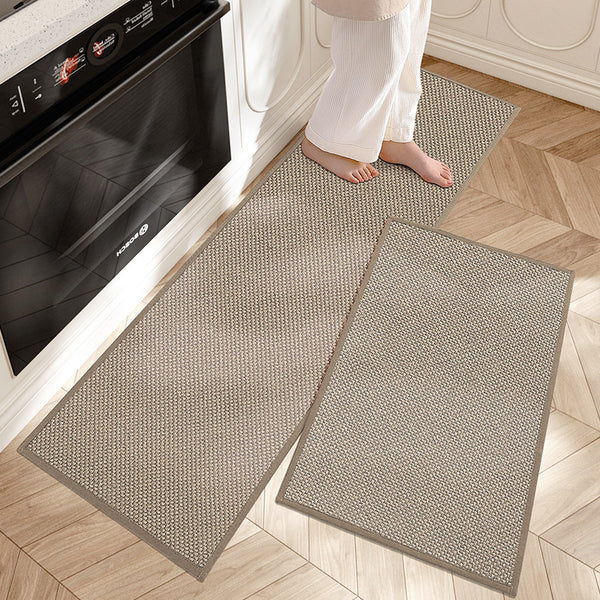 Anti-Fatigue Kitchen Floor Mat Set 2-Piece Cushioned PVC Foam Non-Slip Runner Beige Washable Comfort Rug for Cooking Prep Sink Area Standing