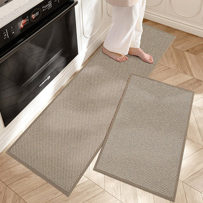 Anti-Fatigue Kitchen Floor Mat Set 2-Piece Cushioned PVC Foam Non-Slip Runner Beige Washable Comfort Rug for Cooking Prep Sink Area Standing