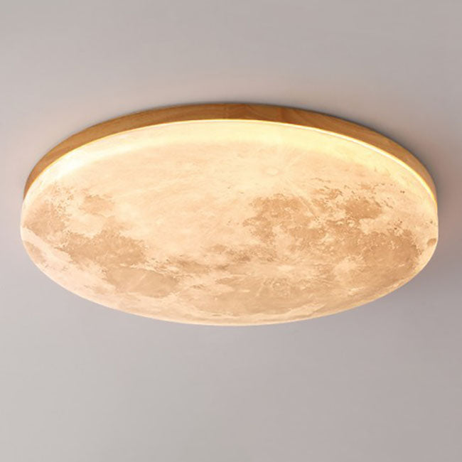 Round Wood Ceiling Light 15 in LED Flush Mount Fixture 24W 2400lm for Bedroom Living Room Hallway Modern Lighting