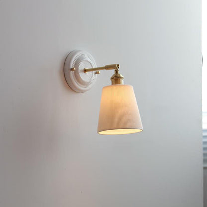 Hardwired Ceramic Sconce with Brass Accent, E26 Socket for Bedroom & Study, 9 in Modern Wall Light