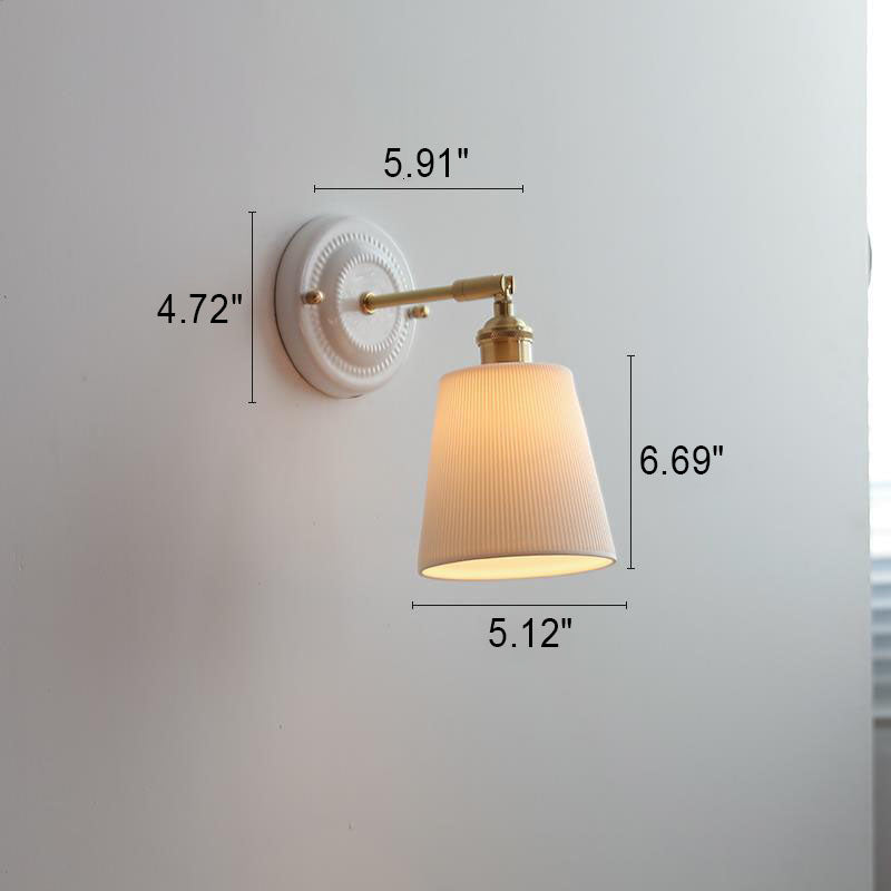 Ceramic & Brass Wall Sconce with Minimalist Contemporary Design for Bedroom, Living Room & Study | E26 Socket