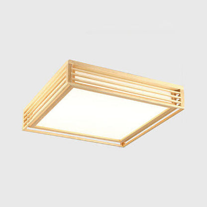 LED Round Ceiling Fixture 14-inch Wood & Acrylic Contemporary Overhead Light for Bedroom Kitchen Bathroom Home Office