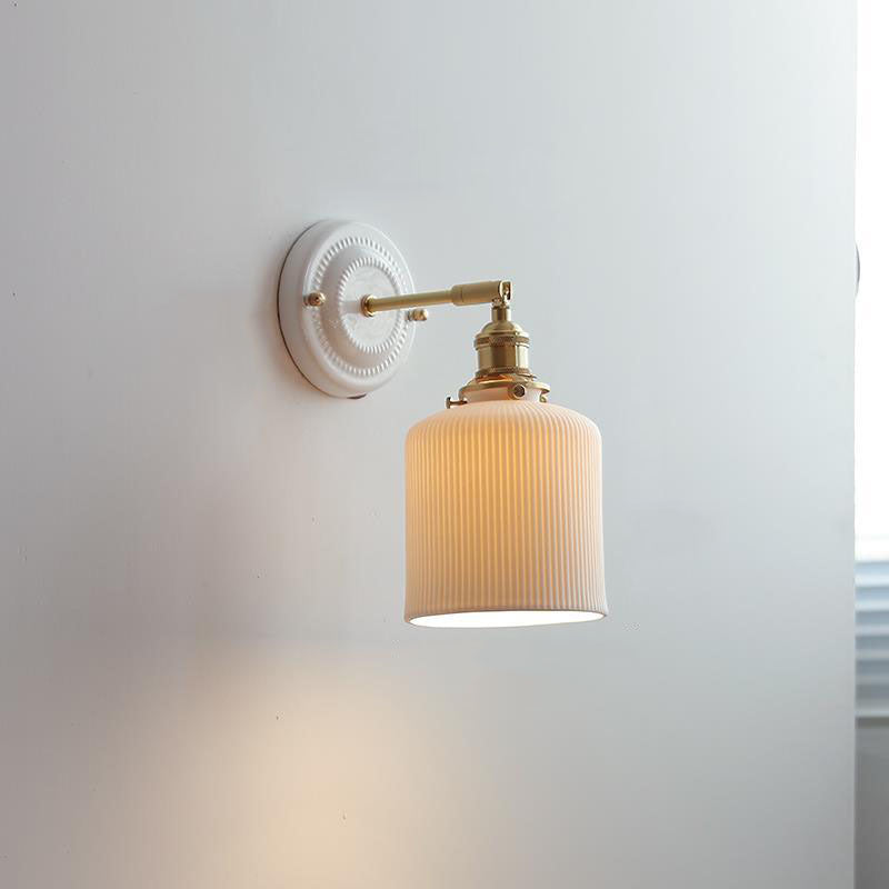 Hardwired Ceramic Sconce with Brass Accent, E26 Socket for Bedroom & Study, 9 in Modern Wall Light