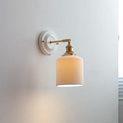 Handcrafted Porcelain Shade Brass Wall Light Fixture Single Bulb Hardwired Sconce for Bedroom Hallway Entryway Vintage Home Decor