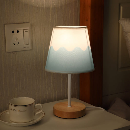 Lampe de table LED avec accents en bois et abat-jour en tissu – Alimentation USB pour chambre, table de chevet et salon