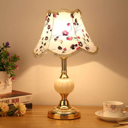 Desk Lamp with Fabric Shade & Metal Base 16.5 Inches High for Bedroom Nightstand Reading Study Room Office Workspace E26 Socket Gold White A
