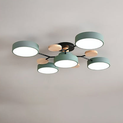 Modern Molecular LED Ceiling Light – Scandinavian Wood & Metal Flush Mount for Living Room, Bedroom & Kitchen
