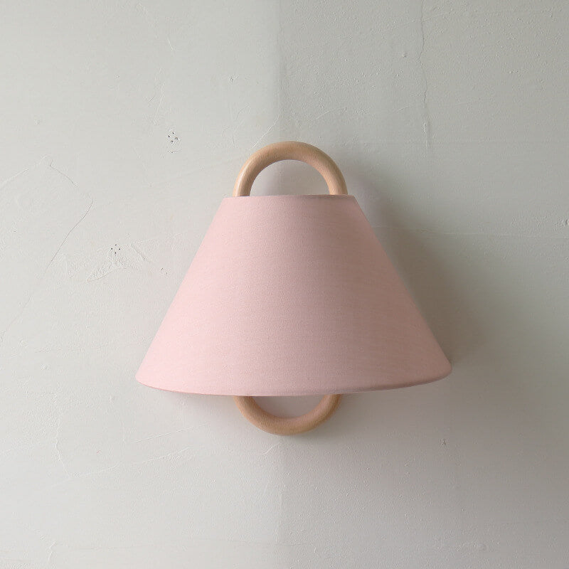Fabric Half-Moon Wall Sconce with Natural Wood Backplate for Bedroom & Living Room