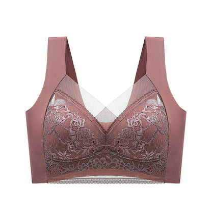 Wireless Push-Up Support Bra with Wide Straps & Lace Trim – Seamless Comfort for All-Day Wear