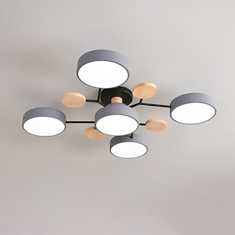 Modern Molecular LED Ceiling Light – Scandinavian Wood & Metal Flush Mount for Living Room, Bedroom & Kitchen