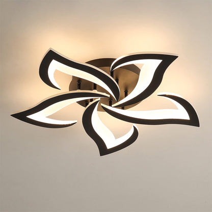 LED Flush Mount Light Fixture with Floral Layered Design for Bedroom, Entryway & Living Spaces | 22 in Black Metal Modern Low Profile Ambien