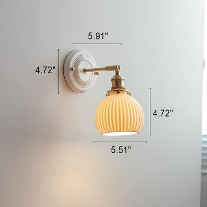 Hardwired Ceramic Sconce with Brass Accent, E26 Socket for Bedroom & Study, 9 in Modern Wall Light