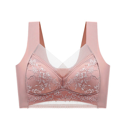 Wireless Push-Up Support Bra with Wide Straps & Lace Trim – Seamless Comfort for All-Day Wear
