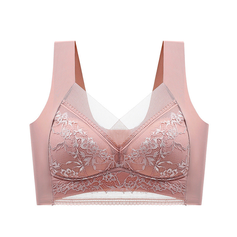 Wireless Push-Up Support Bra with Wide Straps & Lace Trim – Seamless Comfort for All-Day Wear