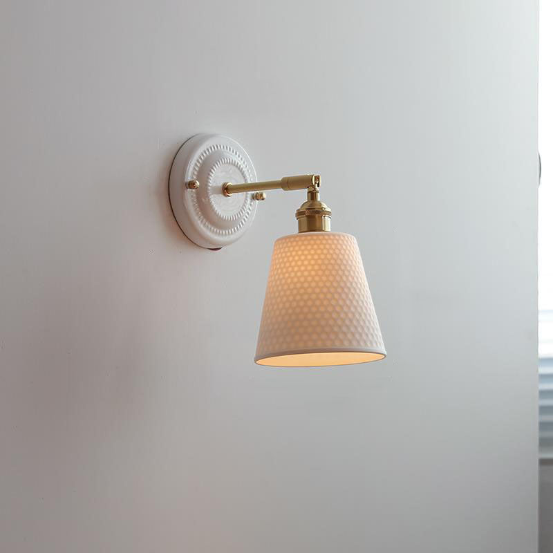 Ceramic & Brass Wall Sconce with Minimalist Contemporary Design for Bedroom, Living Room & Study | E26 Socket