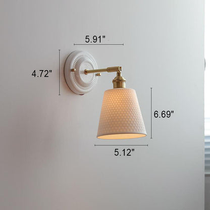 Hardwired Ceramic Sconce with Brass Accent, E26 Socket for Bedroom & Study, 9 in Modern Wall Light