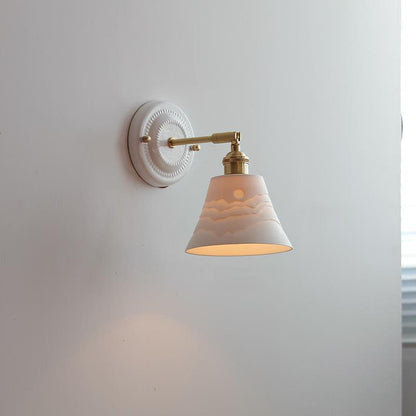 Handcrafted Porcelain Shade Brass Wall Light Fixture Single Bulb Hardwired Sconce for Bedroom Hallway Entryway Vintage Home Decor