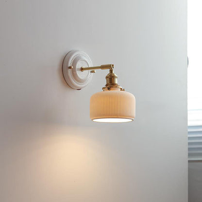 Hardwired Ceramic Sconce with Brass Accent, E26 Socket for Bedroom & Study, 9 in Modern Wall Light