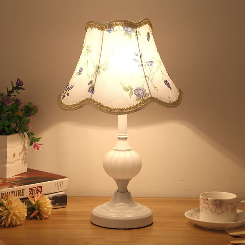 Desk Lamp with Fabric Shade & Metal Base 16.5 Inches High for Bedroom Nightstand Reading Study Room Office Workspace E26 Socket Gold White A