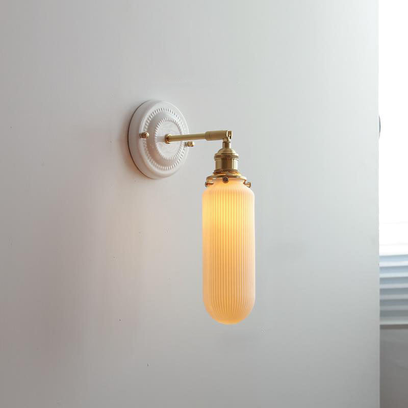 Handcrafted Porcelain Shade Brass Wall Light Fixture Single Bulb Hardwired Sconce for Bedroom Hallway Entryway Vintage Home Decor