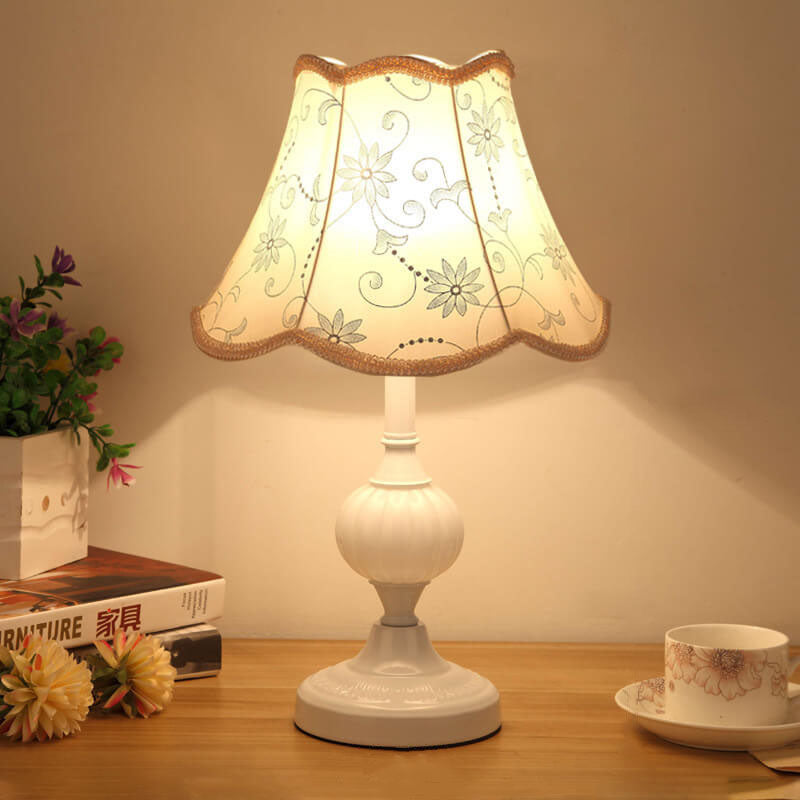 Desk Lamp with Fabric Shade & Metal Base 16.5 Inches High for Bedroom Nightstand Reading Study Room Office Workspace E26 Socket Gold White A