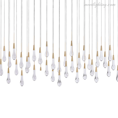 Linear LED Chandelier with Textured Glass Drops – Adjustable Height – Brass Bronze Nickel – 37 to 120 Inch – Dining Room Kitchen Island
