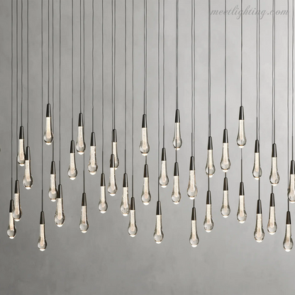 Linear LED Chandelier with Textured Glass Drops – Adjustable Height – Brass Bronze Nickel – 37 to 120 Inch – Dining Room Kitchen Island