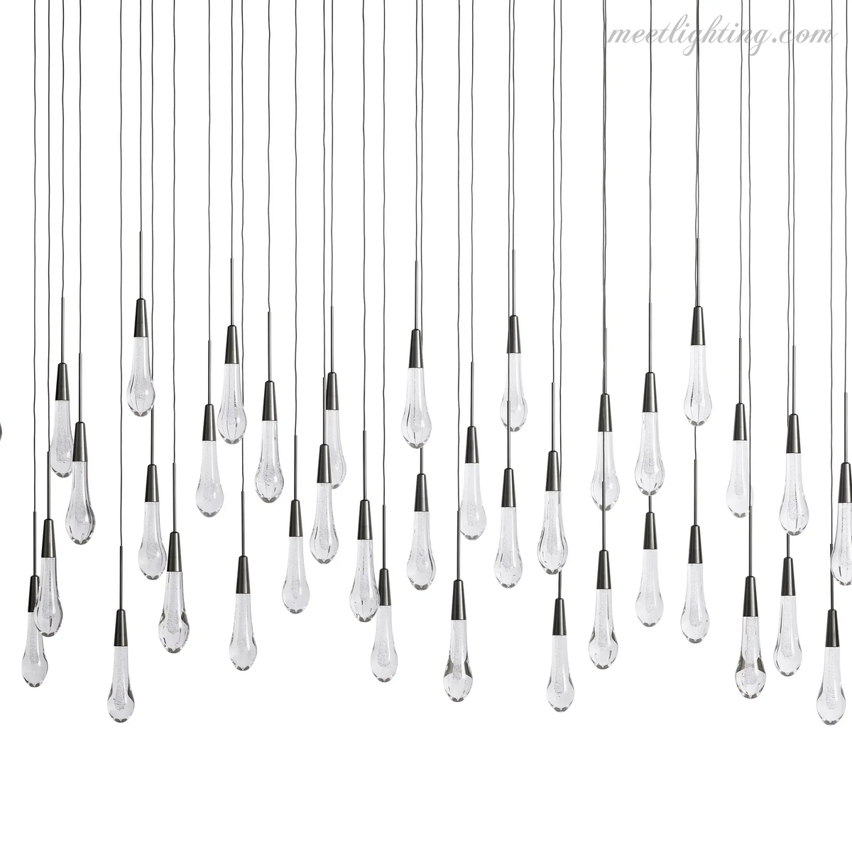 Linear LED Chandelier with Textured Glass Drops – Adjustable Height – Brass Bronze Nickel – 37 to 120 Inch – Dining Room Kitchen Island
