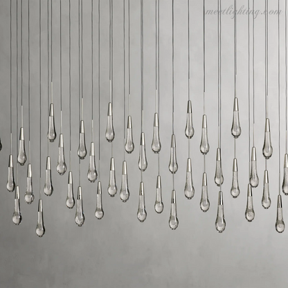 Linear LED Chandelier with Textured Glass Drops – Adjustable Height – Brass Bronze Nickel – 37 to 120 Inch – Dining Room Kitchen Island