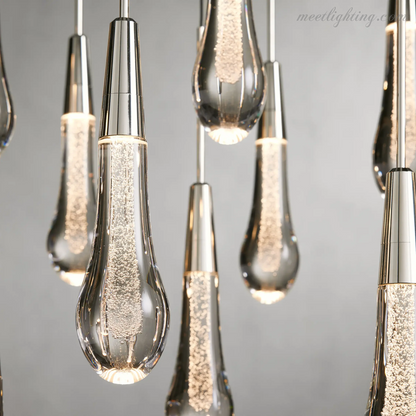 Linear LED Chandelier with Textured Glass Drops – Adjustable Height – Brass Bronze Nickel – 37 to 120 Inch – Dining Room Kitchen Island