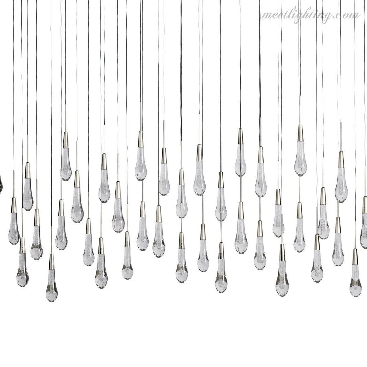 Linear LED Chandelier with Textured Glass Drops – Adjustable Height – Brass Bronze Nickel – 37 to 120 Inch – Dining Room Kitchen Island