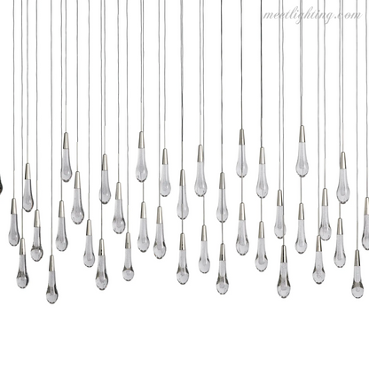 Linear LED Chandelier with Textured Glass Drops – Adjustable Height – Brass Bronze Nickel – 37 to 120 Inch – Dining Room Kitchen Island