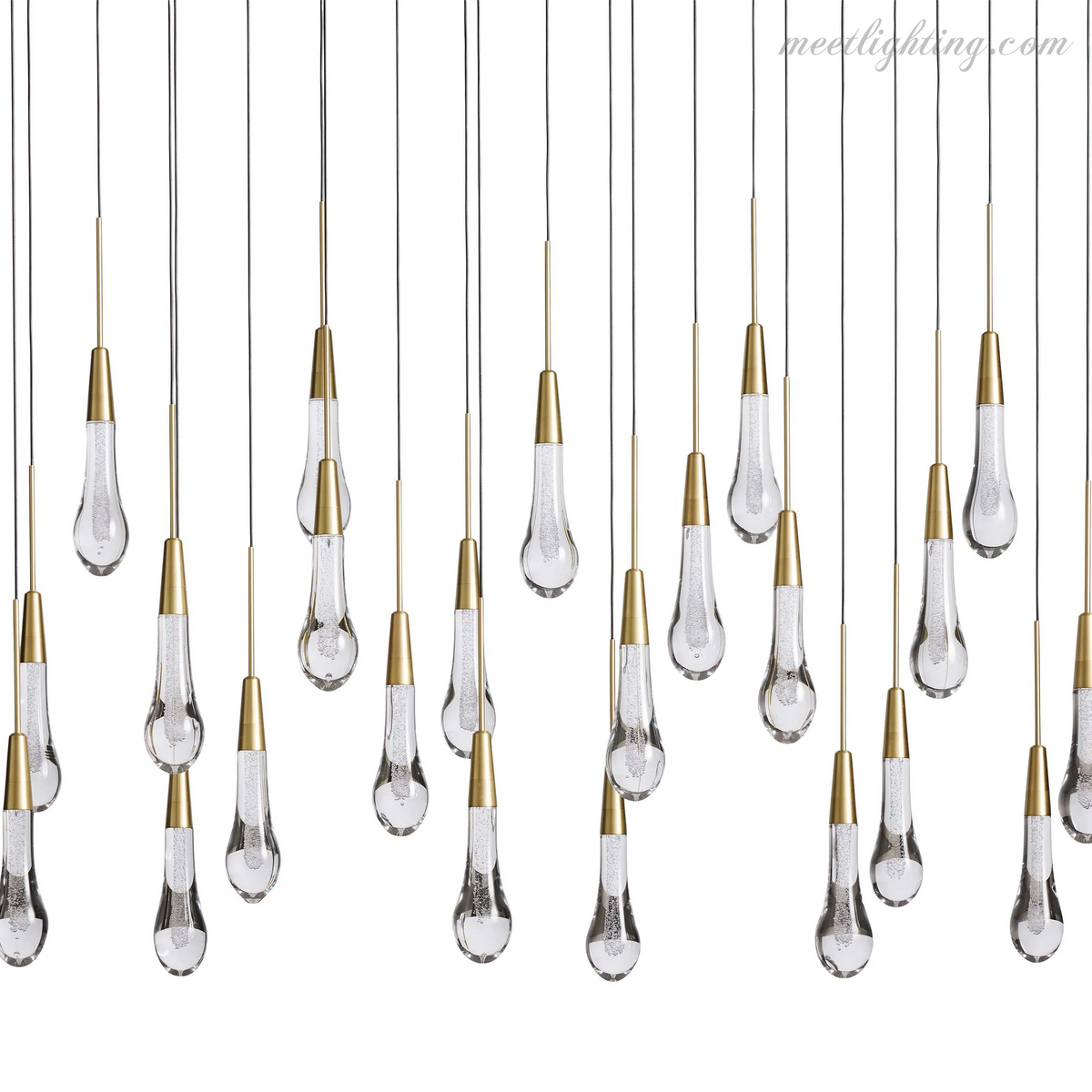 Linear LED Chandelier with Textured Glass Drops – Adjustable Height – Brass Bronze Nickel – 37 to 120 Inch – Dining Room Kitchen Island