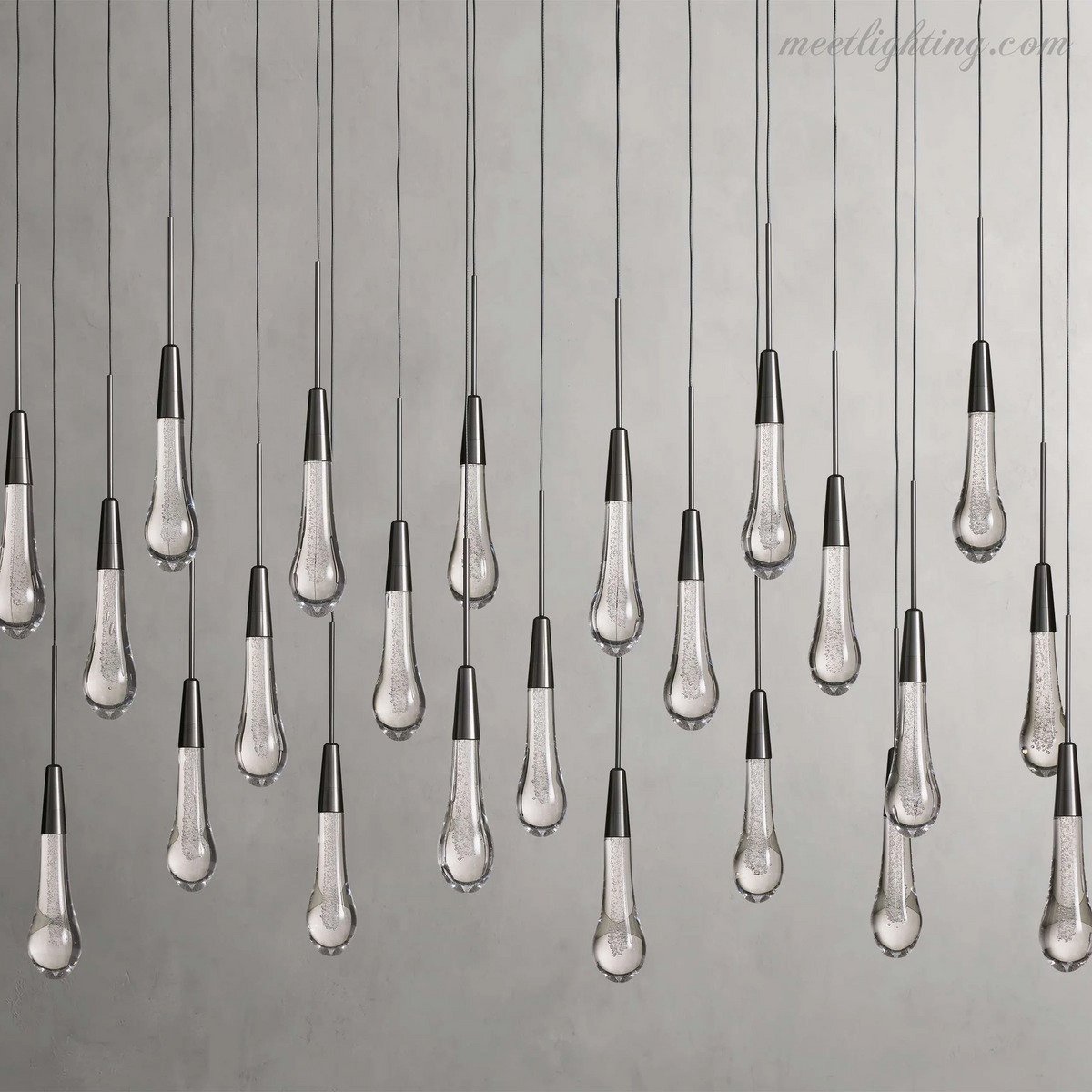 Linear LED Chandelier with Textured Glass Drops – Adjustable Height – Brass Bronze Nickel – 37 to 120 Inch – Dining Room Kitchen Island