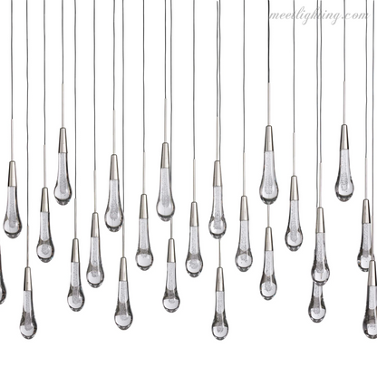 Linear LED Chandelier with Textured Glass Drops – Adjustable Height – Brass Bronze Nickel – 37 to 120 Inch – Dining Room Kitchen Island
