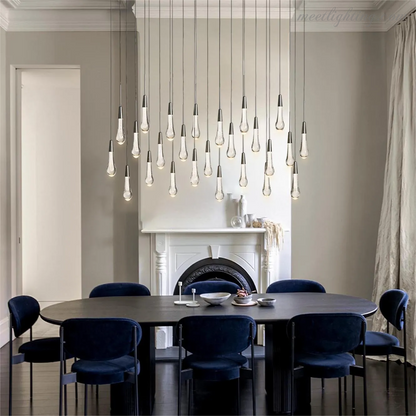 Linear LED Chandelier with Textured Glass Drops – Adjustable Height – Brass Bronze Nickel – 37 to 120 Inch – Dining Room Kitchen Island