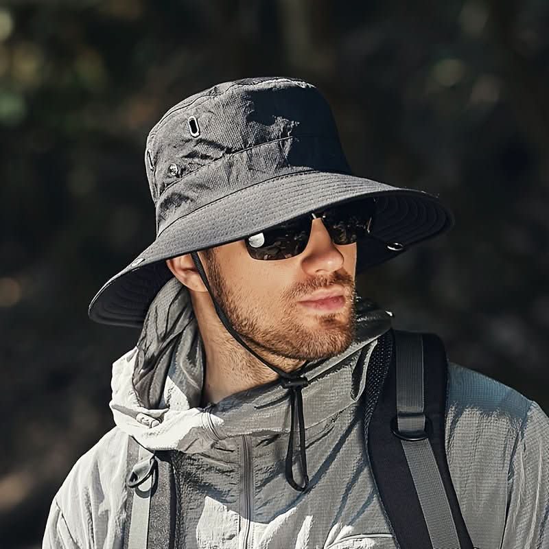 Vented Outdoor Sun Hat with Adjustable Chin Strap for Hiking & Fishing – Foldable UV Protection Bucket Cap for Men & Women