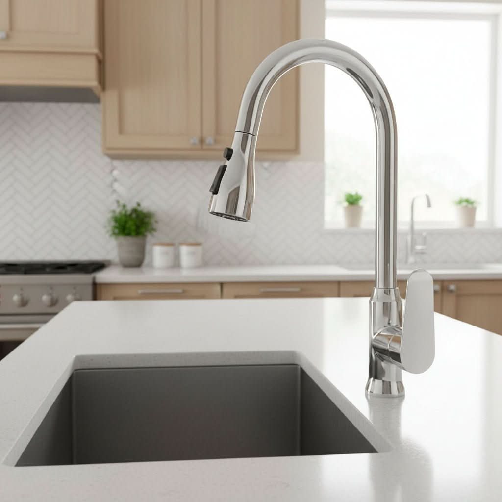 Single-Handle Pull-Down Kitchen Faucet with 360° Swivel Spout – Chrome, Brushed Nickel, Black & Gray Finish Options for Modern Sink
