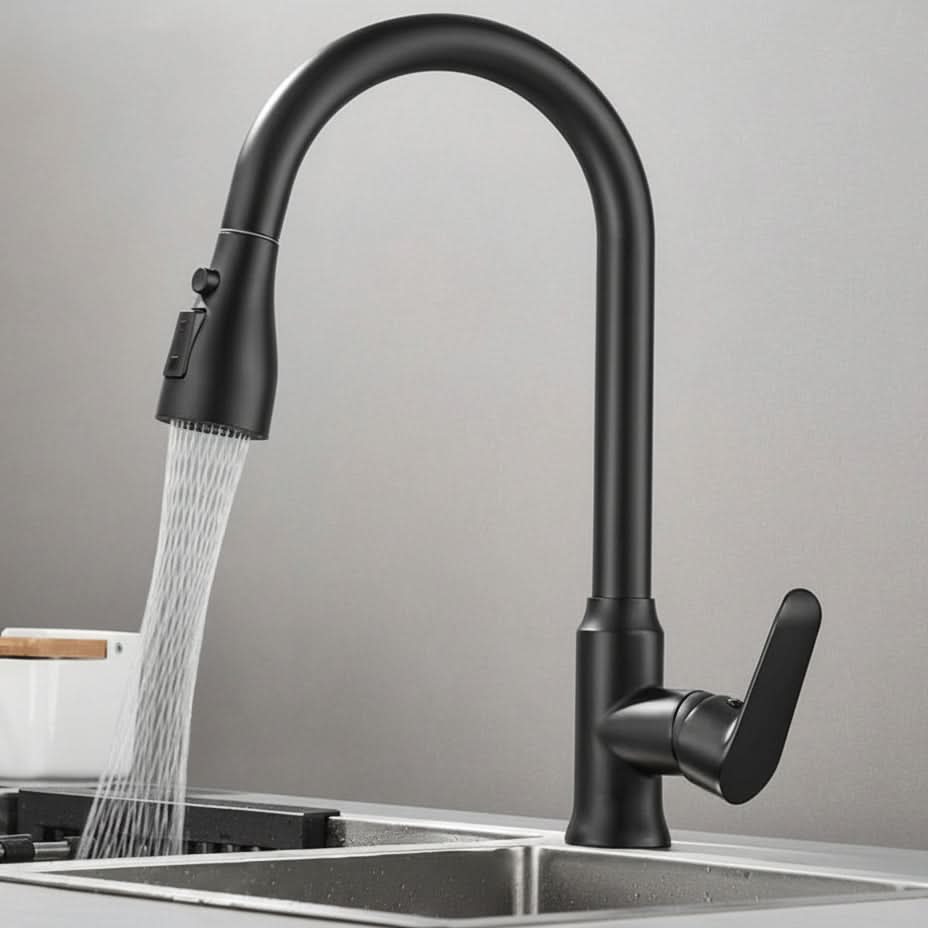 Single-Handle Pull-Down Kitchen Faucet with 360° Swivel Spout – Chrome, Brushed Nickel, Black & Gray Finish Options for Modern Sink
