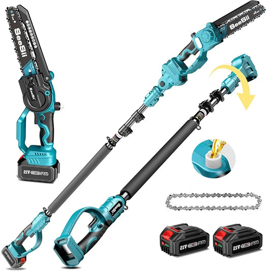 21V Telescoping Pole Chainsaw with Adjustable Head for Tree Trimming & Branch Removal, 8-Inch Bar, 16-Foot Working Reach, Lightweight Cordle